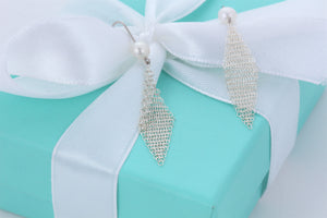 Tiffany & Co. Elsa Peretti Silver Small Mesh Dangle Pearl Earrings