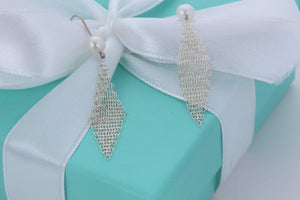 Tiffany & Co. Elsa Peretti Silver Small Mesh Dangle Pearl Earrings