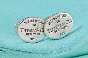 Return To Tiffany & Co. Mens Silver Oval Cufflinks