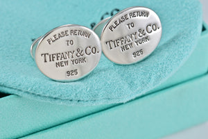 Return To Tiffany & Co. Mens Silver Oval Cufflinks