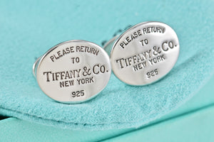 Return To Tiffany & Co. Mens Silver Oval Cufflinks