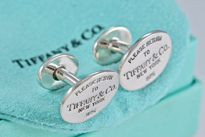 Return To Tiffany & Co. Mens Silver Oval Cufflinks