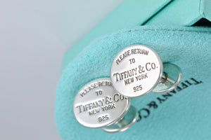 Return To Tiffany & Co. Mens Silver Oval Cufflinks