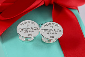 Return To Tiffany & Co. Mens Silver Oval Cufflinks