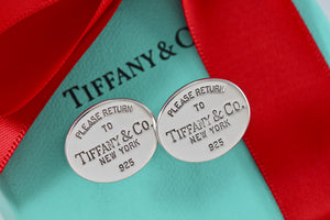 Return To Tiffany & Co. Mens Silver Oval Cufflinks