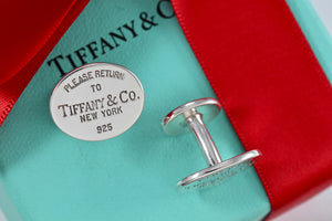 Return To Tiffany & Co. Mens Silver Oval Cufflinks