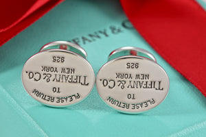 Return To Tiffany & Co. Mens Silver Oval Cufflinks