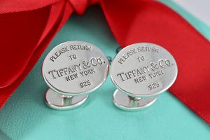 Return To Tiffany & Co. Mens Silver Oval Cufflinks