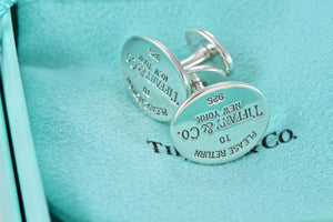 Return To Tiffany & Co. Mens Silver Oval Cufflinks