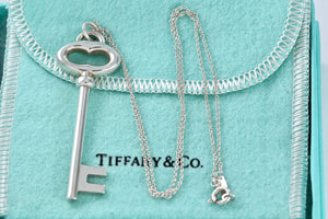 Tiffany & Co. Silver Skeleton Oval Key Pendant Necklace