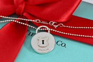 Tiffany & Co. Silver Keyhole Circle Padlock Pendant Beaded Chain Necklace