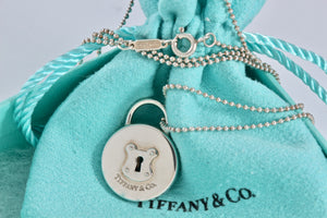 Tiffany & Co. Silver Keyhole Circle Padlock Pendant Beaded Chain Necklace