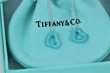 Load image into Gallery viewer, Tiffany &amp; Co. Elsa Peretti Silver Turquoise Open Heart Dangling Earrings
