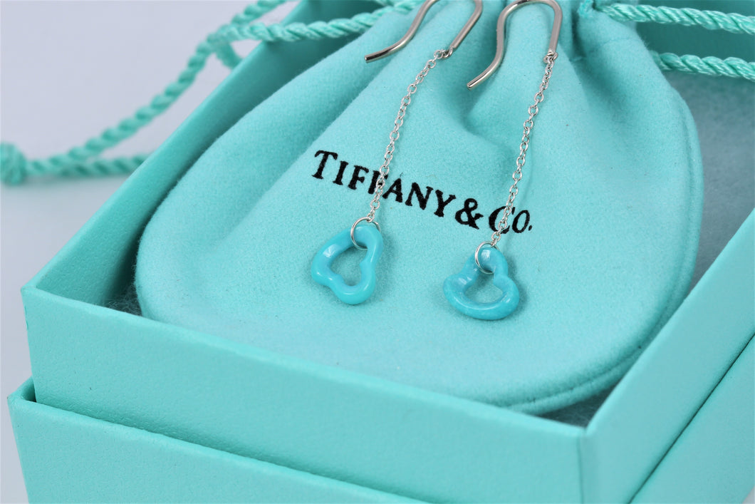 Tiffany & Co. Elsa Peretti Silver Turquoise Open Heart Dangling Earrings