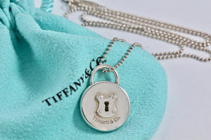 Tiffany & Co. Silver Keyhole Circle Padlock Pendant Beaded Chain Necklace