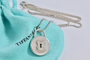 Tiffany & Co. Silver Keyhole Circle Padlock Pendant Beaded Chain Necklace