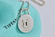 Load image into Gallery viewer, Tiffany &amp; Co. Silver Keyhole Circle Padlock Pendant Beaded Chain Necklace
