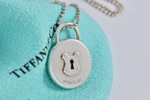 Tiffany & Co. Silver Keyhole Circle Padlock Pendant Beaded Chain Necklace
