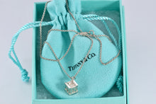 Load image into Gallery viewer, Tiffany &amp; Co. Atlas Silver Roman Numerals Square Cube Pendant Necklace
