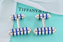 Load image into Gallery viewer, Tiffany &amp; Co. Paloma Picasso Mens Silver Blue Enamel Stripe Cufflinks
