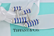 Load image into Gallery viewer, Tiffany &amp; Co. Paloma Picasso Mens Silver Blue Enamel Stripe Cufflinks
