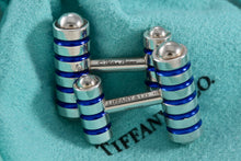 Load image into Gallery viewer, Tiffany &amp; Co. Paloma Picasso Mens Silver Blue Enamel Stripe Cufflinks
