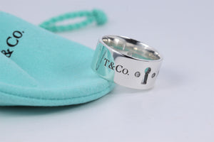 Tiffany & Co. Silver Locks 2 Diamond Keyhole Wide Band Ring