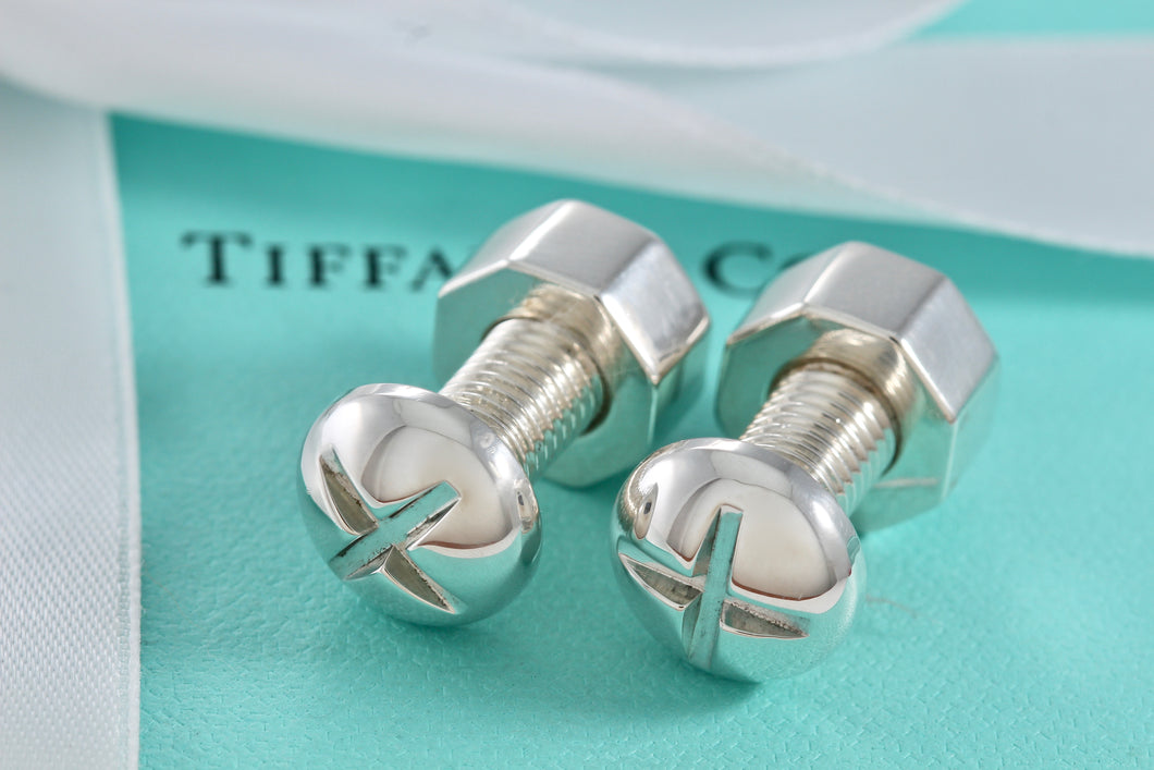 Tiffany & Co. Mens Silver Nut and Bolt Cufflinks