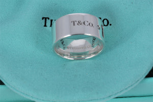 Tiffany & Co. Silver Locks 2 Diamond Keyhole Wide Band Ring