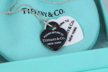 Load image into Gallery viewer, Return To Tiffany &amp; Co. Black Bone &amp; White Bone Double Heart Charm Silver Necklace
