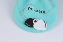 Load image into Gallery viewer, Return To Tiffany &amp; Co. Black Bone &amp; White Bone Double Heart Charm Silver Necklace
