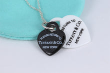 Load image into Gallery viewer, Return To Tiffany &amp; Co. Black Bone &amp; White Bone Double Heart Charm Silver Necklace
