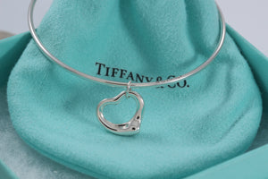 Tiffany & Co. Elsa Peretti Silver Small Dangle Open Heart Bangle