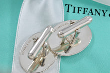 Load image into Gallery viewer, Tiffany &amp; Co. Mens Silver Blue Enamel Stripe Oval Cufflinks
