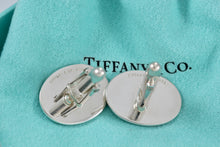 Load image into Gallery viewer, Tiffany &amp; Co. Mens Silver Blue Enamel Stripe Oval Cufflinks
