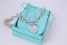 Load image into Gallery viewer, Return to Tiffany &amp; Co. Silver Blue Enamel Lettering Heart Charm 16&quot; Necklace
