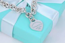 Load image into Gallery viewer, Return to Tiffany &amp; Co. Silver Blue Enamel Lettering Heart Charm 16&quot; Necklace
