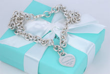 Load image into Gallery viewer, Return to Tiffany &amp; Co. Silver Blue Enamel Lettering Heart Charm 16&quot; Necklace
