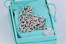 Load image into Gallery viewer, Return to Tiffany &amp; Co. Silver Blue Enamel Lettering Heart Charm 16&quot; Necklace
