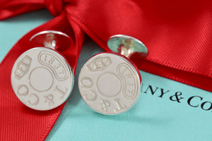 Tiffany & Co. Mens 1837 Silver Round Button Cufflinks