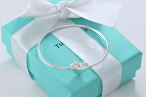 Tiffany & Co. Silver Puffy Heart Hook Bangle Bracelet