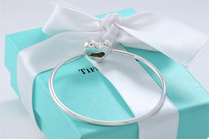 Tiffany & Co. Silver Puffy Heart Hook Bangle Bracelet