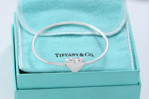 Tiffany & Co. Silver Puffy Heart Hook Bangle Bracelet
