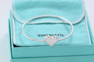 Tiffany & Co. Silver Puffy Heart Hook Bangle Bracelet