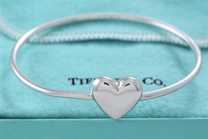 Tiffany & Co. Silver Puffy Heart Hook Bangle Bracelet