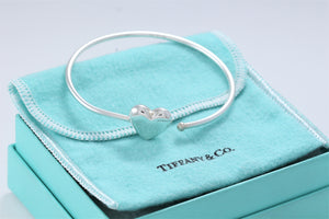 Tiffany & Co. Silver Puffy Heart Hook Bangle Bracelet