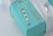 Load image into Gallery viewer, Tiffany &amp; Co. Atlas Silver Stencil Roman Numerals Thin Bar Chain Necklace
