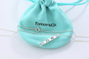 Tiffany & Co. Atlas Silver Stencil Roman Numerals Thin Bar Chain Necklace