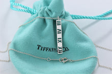 Load image into Gallery viewer, Tiffany &amp; Co. Atlas Silver Stencil Roman Numerals Thin Bar Chain Necklace
