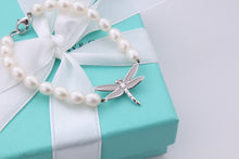 Load image into Gallery viewer, Tiffany &amp; Co. Nature 18K White Gold Diamond Pearl Strand Dragonfly Bracelet
